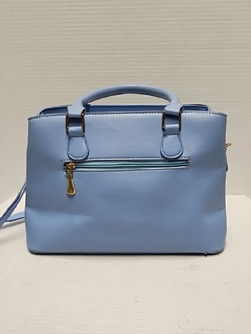 Light Blue Women's Satchel Handbag with Pom Charm